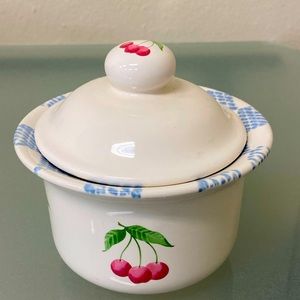 Pfaltzgraff Lidded Porcelain Jam Dish Peach Pear Cherry Plum Details 4.75" Tall
